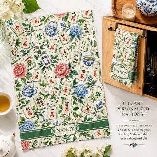 Mahjong Bloemige Theedoek Gepersonaliseerd Gastvro