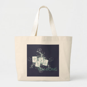 mahjong blue grote tote bag