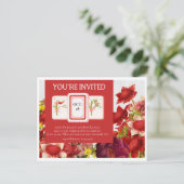 Mahjong Bold Rich Red Florals Briefkaart Uitnodigi (Staand voorkant)