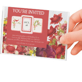 Mahjong Bold Rich Red Florals Briefkaart Uitnodigi