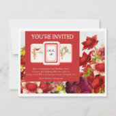 Mahjong Bold Rijke Rode Bloemen Uitnodiging (Voorkant)