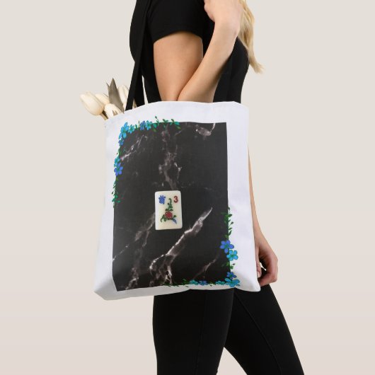 Mahjong Canvas tas met Blue Floral Accent (Dichtbij)