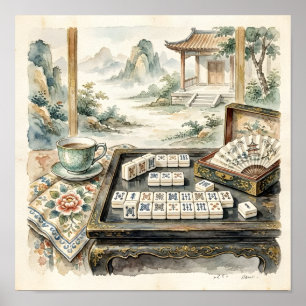 Mahjong Chic Chinoiserie Waterverfposter Poster