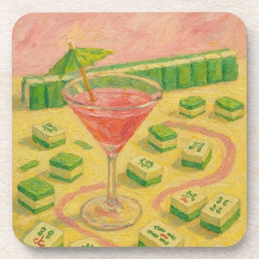 Mahjong Chic Schildering Cocktail Bier Onderzetter (Voorkant)