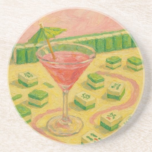 Mahjong Chic Schildering Cocktail Zandsteen Onderzetter (Voorkant)