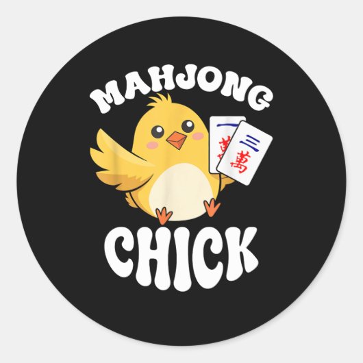 Mahjong Chick Chinese bord Speler Ronde Sticker (Voorkant)
