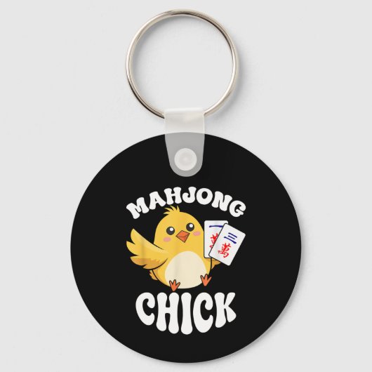 Mahjong Chick Chinese bord Speler Sleutelhanger (Voorkant)