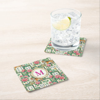 Mahjong Chinoiserie Floral Monogram Personalized  Kartonnen Onderzetters