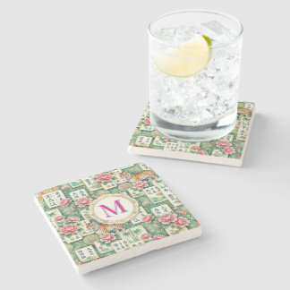 Mahjong Chinoiserie Floral Monogram Personalized  Stenen Onderzetter