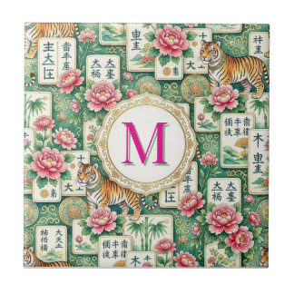 Mahjong Chinoiserie Floral Monogram Personalized  Tegeltje