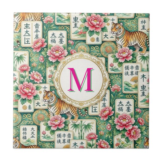 Mahjong Chinoiserie Floral Monogram Personalized Tegeltje (Voorkant)