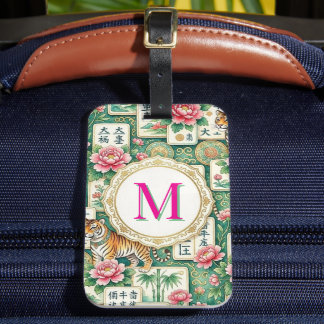 Mahjong Chinoiserie Floral Personalized Monogram Bagagelabel