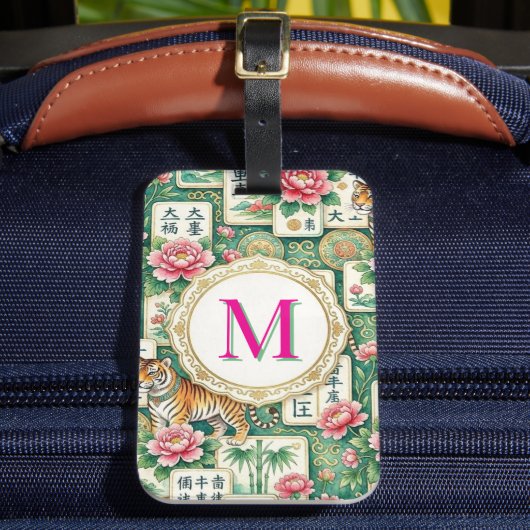 Mahjong Chinoiserie Floral Personalized Monogram Bagagelabel (Voorkant Insitu 2)
