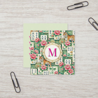 Mahjong Chinoiserie Floral Personalized Monogram Vierkante Visitekaartje