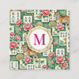 Mahjong Chinoiserie Floral Personalized Monogram Vierkante Visitekaartje