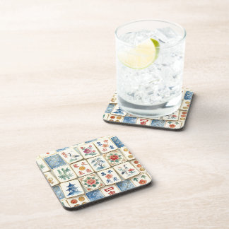 Mahjong Chinoiserie Tegels Waterverf Bloemen Vogel Bier Onderzetter