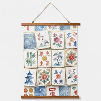 Mahjong Chinoiserie Tegels Waterverf Bloemen Vogel Hangend Wandkleed