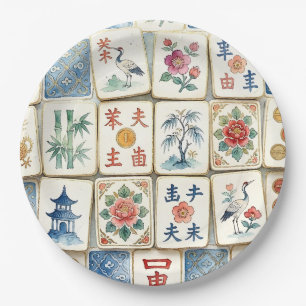 Mahjong Chinoiserie Tegels Waterverf Bloemen Vogel Papieren Bordje