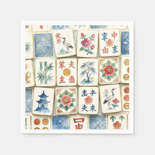Mahjong Chinoiserie Tegels Waterverf Bloemen Vogel Servet