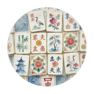 Mahjong Chinoiserie Tegels Waterverf Bloemen Vogel Snijplank