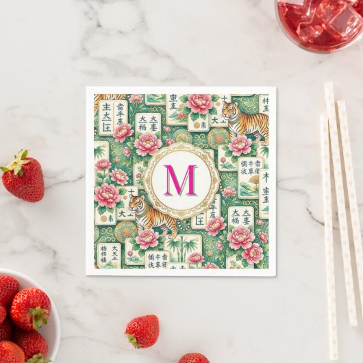 Mahjong Chinoiserie Tiger Monogram Personalized Servet (Insitu)