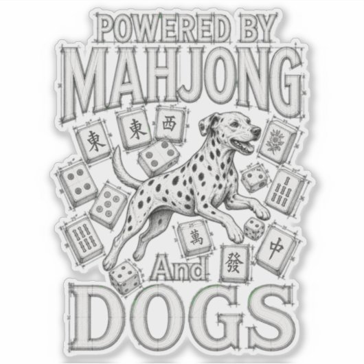 Mahjong & Dalmatische Hond Liefhebber Cadeau Sticker (Voorkant)