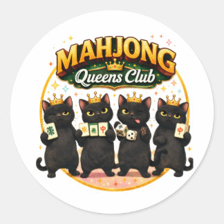 Mahjong Damesclub Schattige Zwarte Katten Ronde Sticker