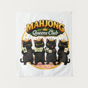 Mahjong Damesclub Schattige Zwarte Katten Wandkleed