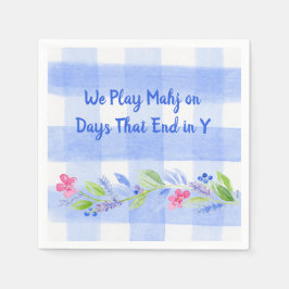 Mahjong Days End in Y Watercolor Flower Gingham Servet