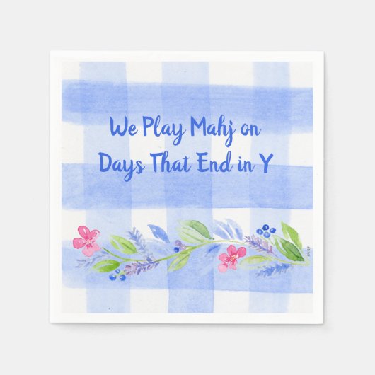 Mahjong Days End in Y Watercolor Flower Gingham Servet (Voorkant)