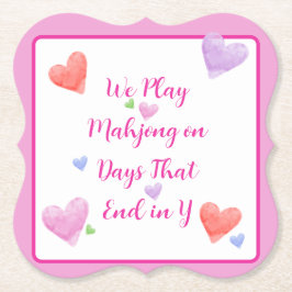 Mahjong Days End in Y Watercolor Valentine's Heart Kartonnen Onderzetters