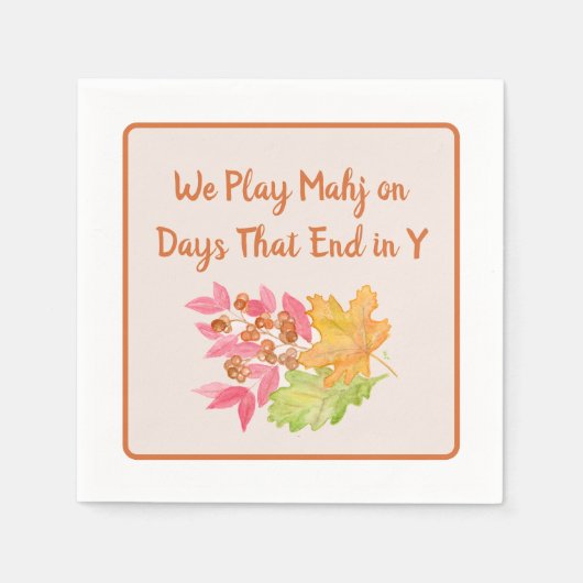 Mahjong Days End in Y Waterverf Herfstbladeren Servet (Voorkant)