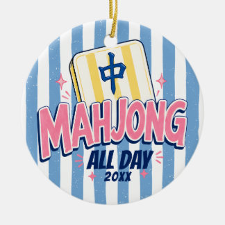 Mahjong de hele dag gestreepte Kerstmis Keramisch Ornament