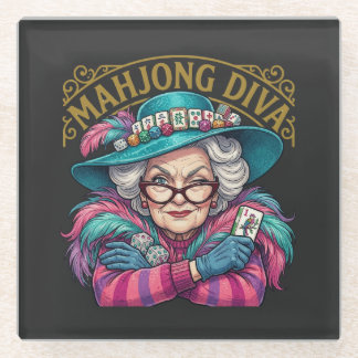 Mahjong Diva Funny Women's Glazen Onderzetter