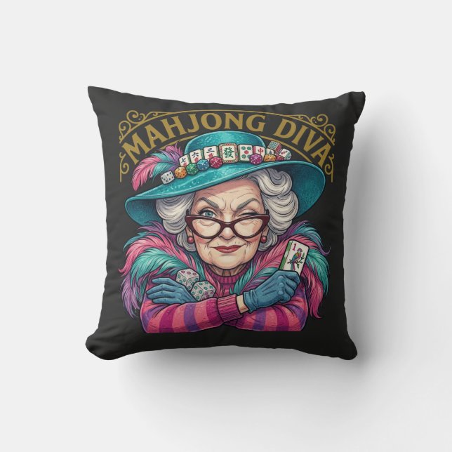 Mahjong Diva Funny Women's Kussen (Voorkant)