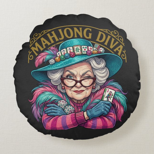 Mahjong Diva Funny Women's Rond Kussen (Voorkant)