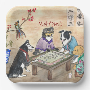 Mahjong Dogs - Papieren Bordje