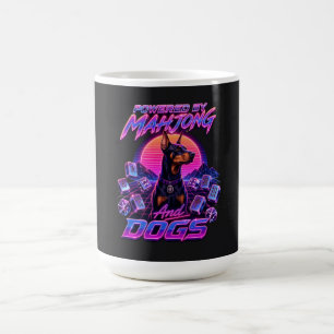 Mahjong & Dogs Synthwave Doberman Kunst Koffiemok