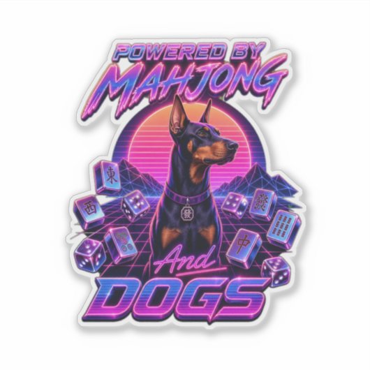 Mahjong & Dogs Synthwave Doberman Kunst Sticker (Voorkant)