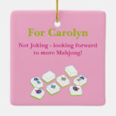 Mahjong Dot Crak Bam Blauw Check PERSONALISEREN Keramisch Ornament (Achterkant)