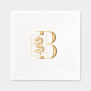 Mahjong-draak tegel over enkel initiaal monogram folie servetten