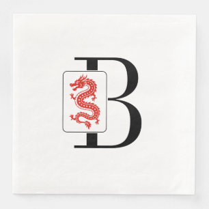 Mahjong-draak tegel over enkel initiaal monogram servet