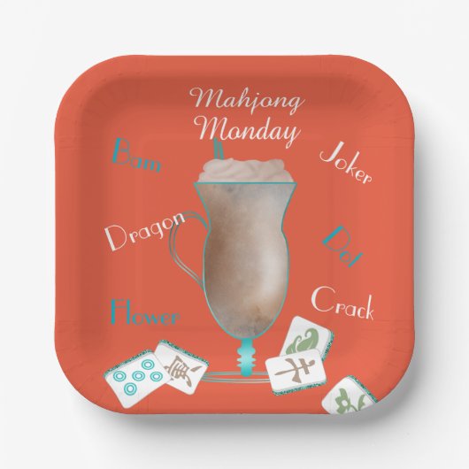 Mahjong- en koffiefeest papieren bord (Voorkant)