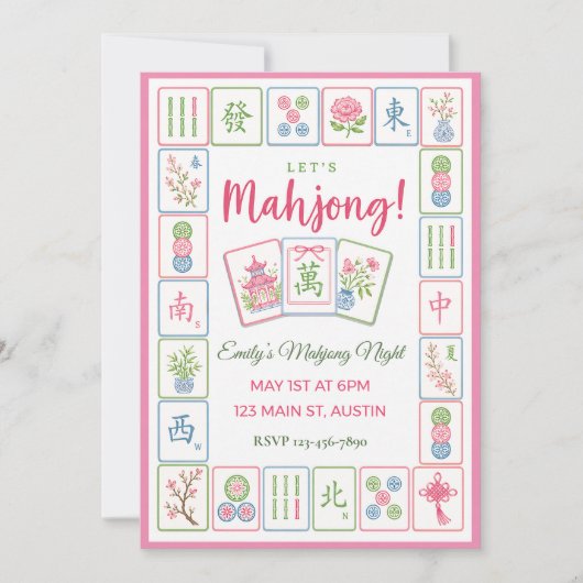 Mahjong Feest Pastel Tegelsrand Kaart (Voorkant)