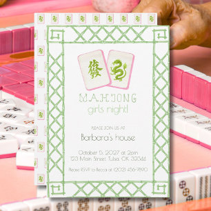 Mahjong Feest Uitnodiging, Groene Draak Bamboe Kaart