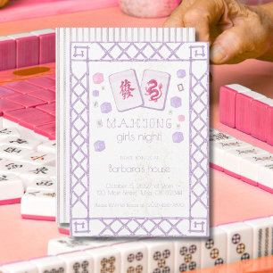 Mahjong Feest Uitnodiging, Paarse Roze Draak Stene Kaart