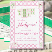 Mahjong Feest Uitnodiging, Roze Groene Coquette Kaart