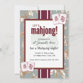 Mahjong-feestuitnodiging, bordeauxrode toile, tege kaart