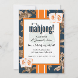 Mahjong-feestuitnodiging, marine goud toile, tegel kaart