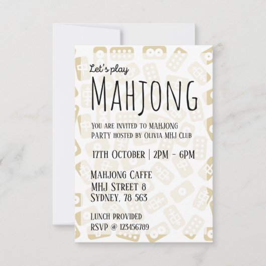 Mahjong feestuitnodiging - witte en bruine tegels kaart (Voorkant)